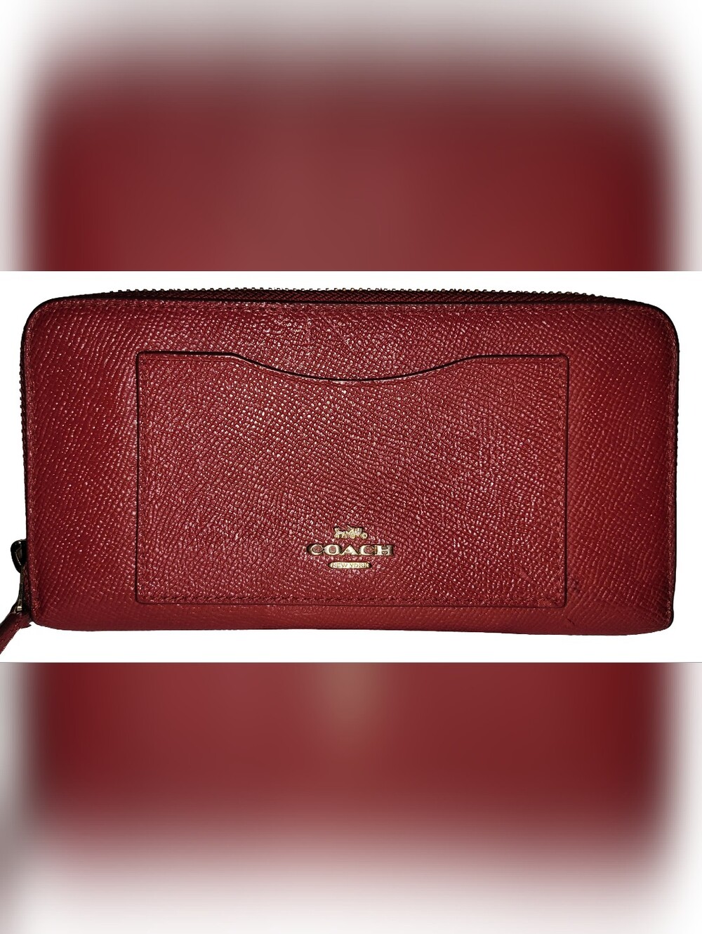 COACH Red Saffiano Leather Women's Wallet with Gold Logo
